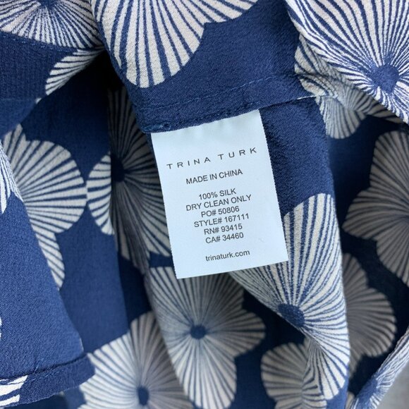 Trina Turk Blouse Womens Extra Small Blue Silk Button Up Long Sleeve Woven - Picture 16 of 16